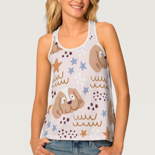 Cute dogs stars lines vintage seamless tank top