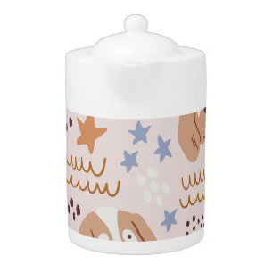 Cute dogs, stars, lines: vintage seamless teapot