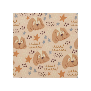 Cute dogs, stars, lines: vintage seamless wood wall art