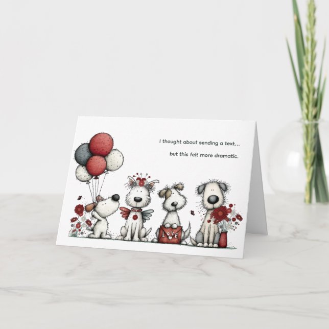 Cute Dogs Thinking Of You Funny Encouragement Card (Front)