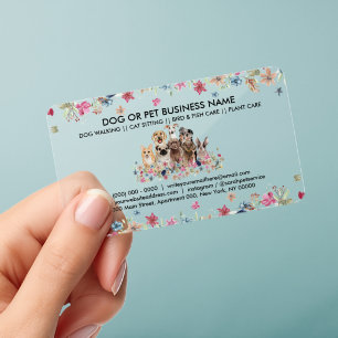 Cute Dogs Watercolor Floral Pet Sitting Dog Walker Clear Business Cards