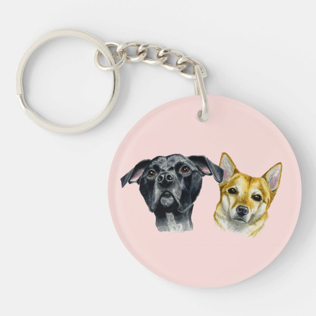 Cute Dogs Watercolor Painting Keychain (Front)