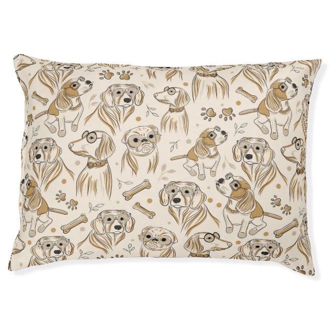 Cute Dogs wearing Glasses Doodle Pet Bed (Front)
