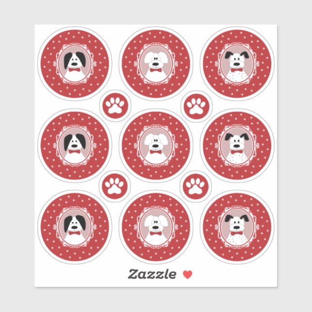 Cute Dogs with a Red Bow Tie Christmas Sticker (Sheet)