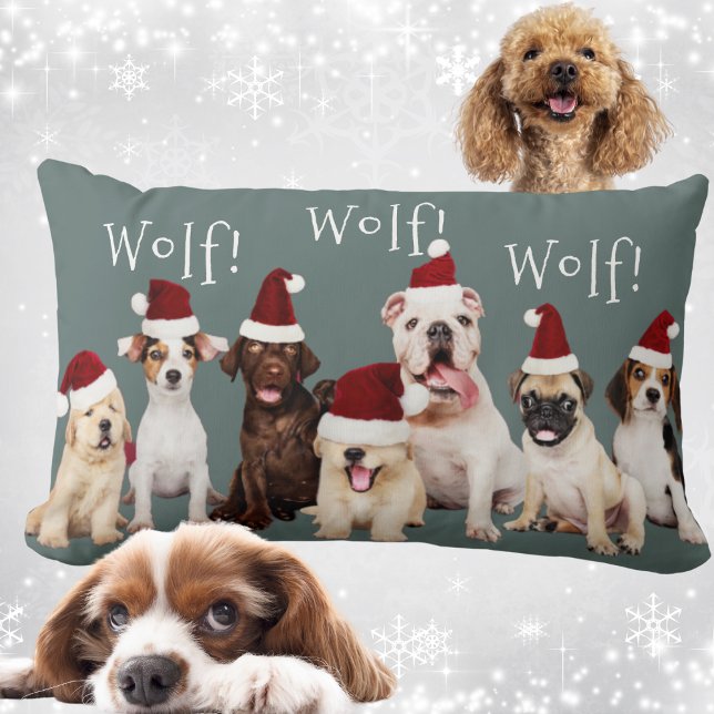 Cute Dogs with Christmas Santa Hats Lumbar Pillow (Cute Dogs - Christmas Santa Hats Lumbar Pillow)