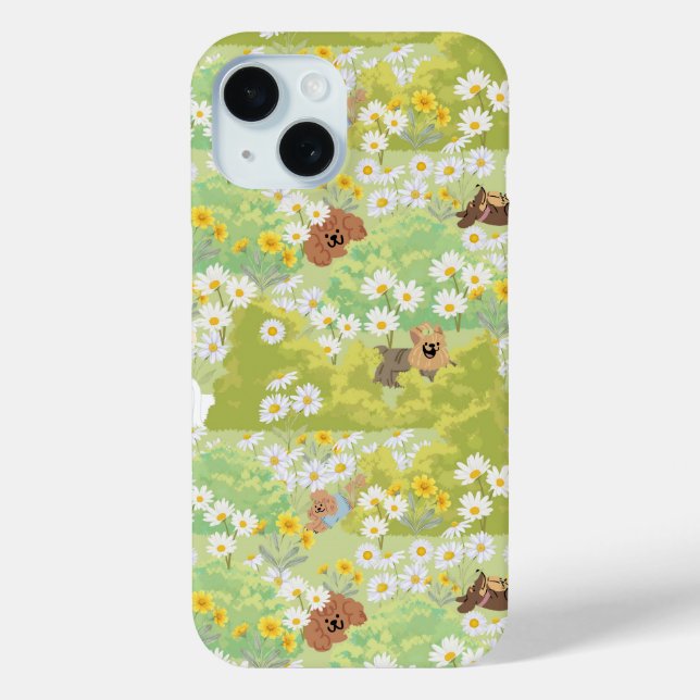Cute Dogs With Daisy Flowers Seamless Pattern Case-Mate iPhone Case (Back)