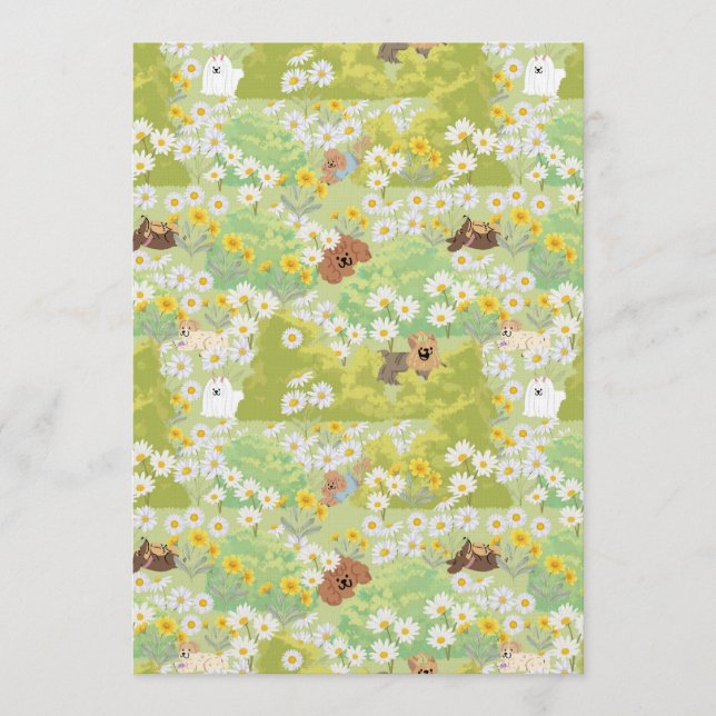 Cute Dogs With Daisy Flowers Seamless Pattern Invitation (Front)