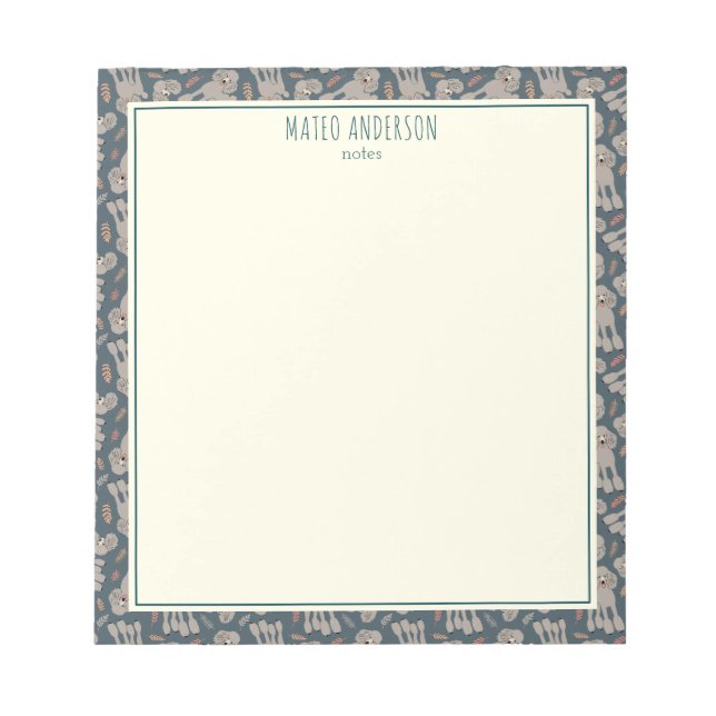 Cute Dogs with Plants Personalized Name Green Notepad (Front)