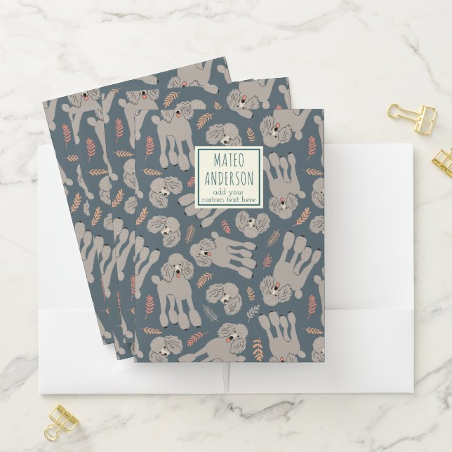 Cute Dogs with Plants Personalized Name Green Pocket Folder (In Situ)