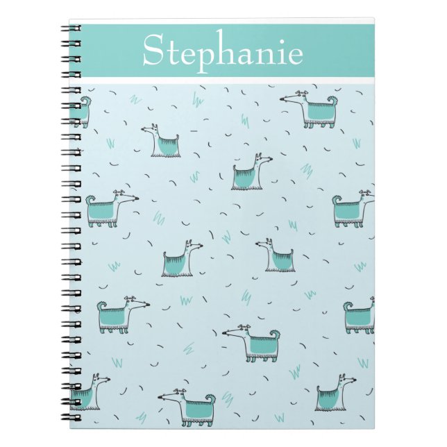 Cute Dogs Your Name Green Sketched Notebook (Front)