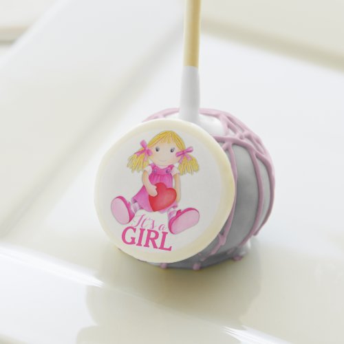 Cute doll art its a girl pink white cake pops