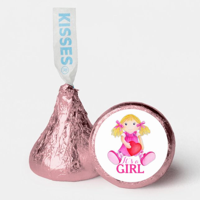 Cute doll art it's a girl pink white favor (Front)