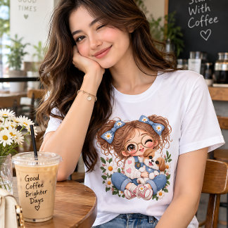 Cute Doll Girl Floral Kawaii Whimsical Illustratio Tri-Blend Shirt