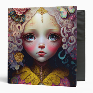 Cute Doll Girl Pink Hair 3 Ring Binder