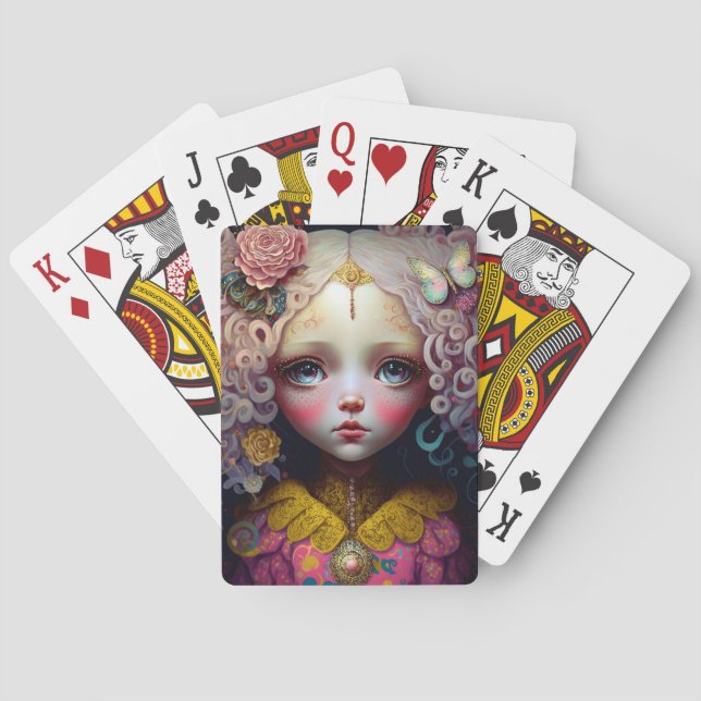 Cute Doll Girl Pink Hair Poker Cards (Back)