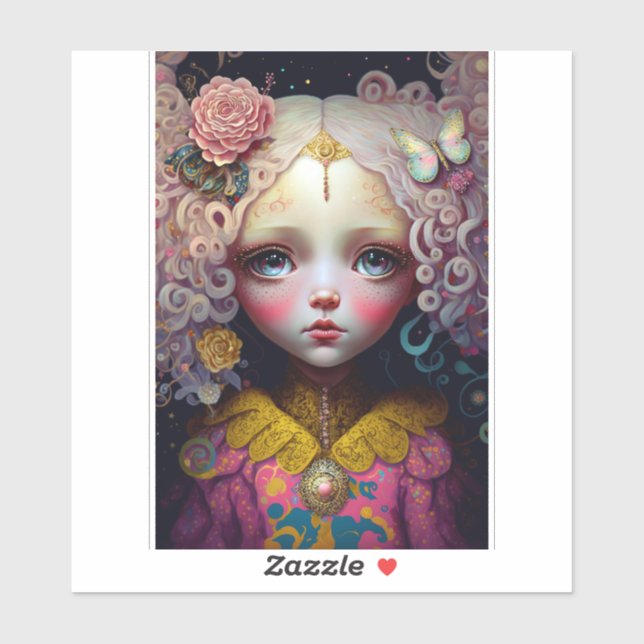 Cute Doll Girl Pink Hair Sticker (Sheet)
