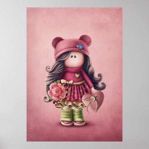 Cute Doll Nursery Art Illustration Poster