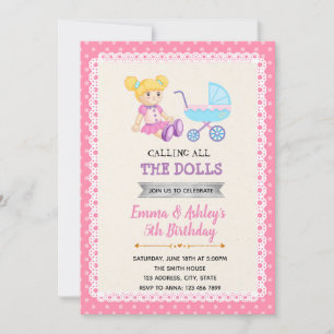 Cute doll party birthday invitation