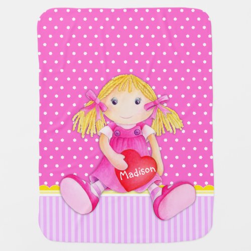 Cute doll pink girls name heart baby blanket