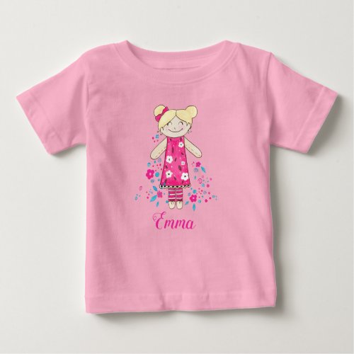 Cute doll watercolor personalizable baby T_Shirt