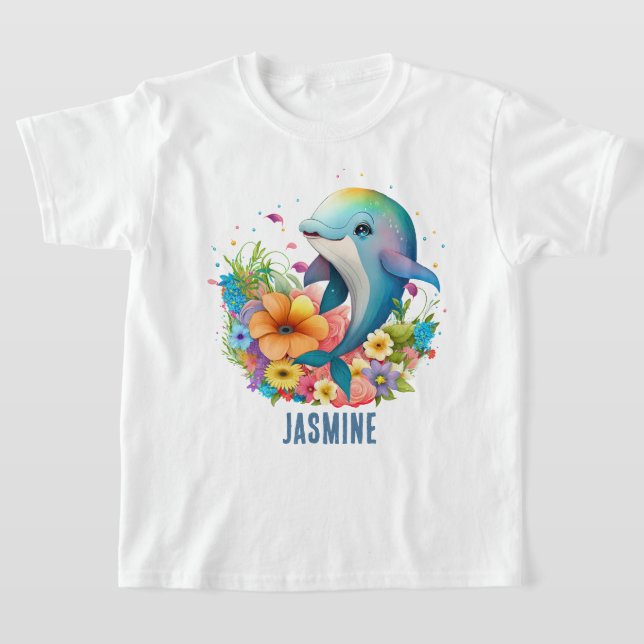 cute dolphin add name girls T-Shirt (Laydown)