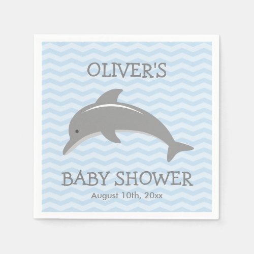 Cute dolphin and blue chevron baby shower napkins