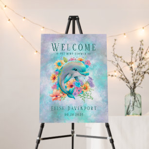 Cute Dolphin and Floral Baby Shower Welcome Sign