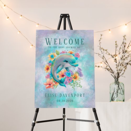  Cute Dolphin and Floral Baby Shower Welcome Sign