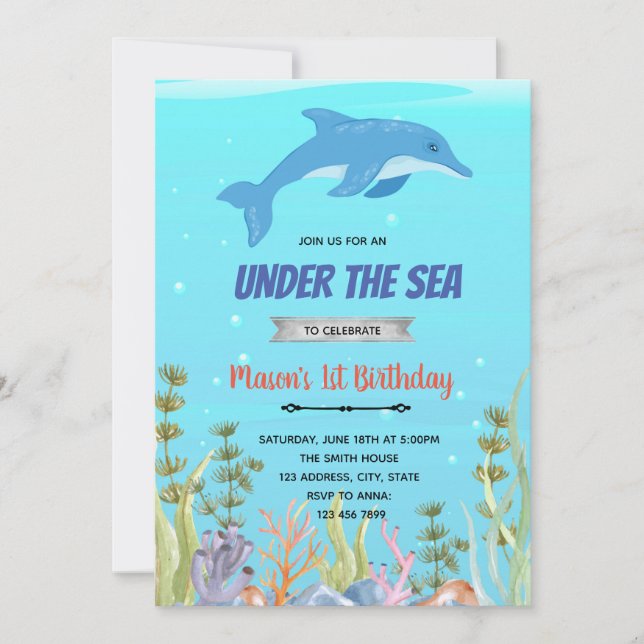 Cute dolphin birthday shower theme holiday card (Front)