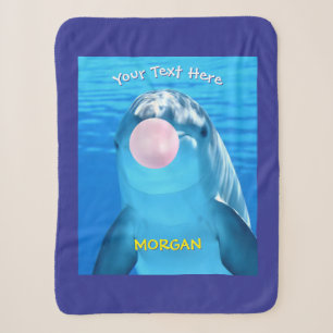 Cute Dolphin, Bubble Gum Bubble, Name/Message Blue Sherpa Blanket