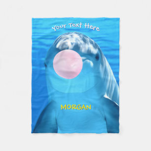 Cute Dolphin, Bubble Gum Bubble, Name & Message Fleece Blanket