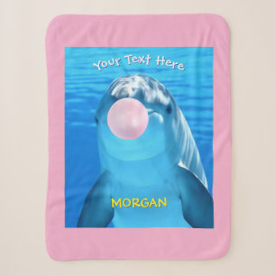 Cute Dolphin, Bubble Gum Bubble, Name & Message Sherpa Blanket