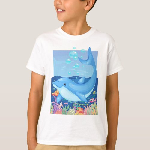 Cute Dolphin Bubbles Sea Life boys t_shirt