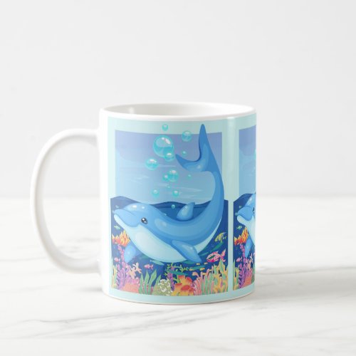 Cute Dolphin Bubbles Sea Life  Coffee Mug