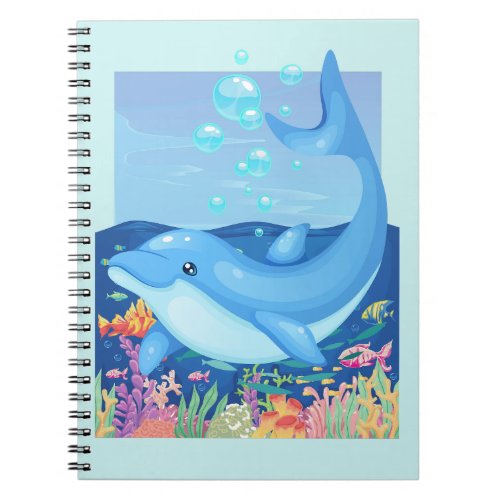 Cute Dolphin Bubbles Sea Life Spiral Notebook