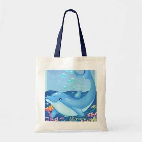 Cute Dolphin Bubbles Sea Life Tote Bag