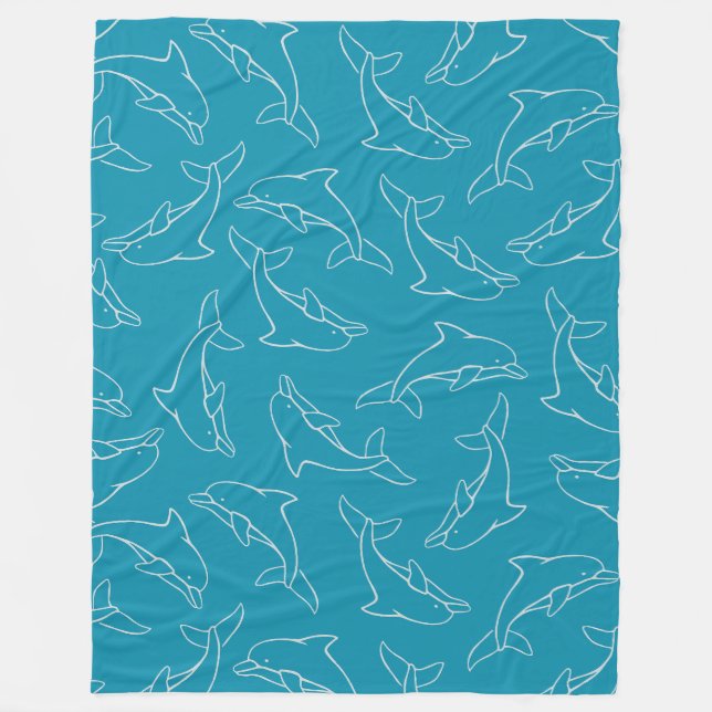 Cute Dolphin Cartoon Pattern Graphic Background Fleece Blanket (Front)