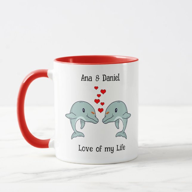Cute Dolphin Couple Personalized Gift Mug (Left)