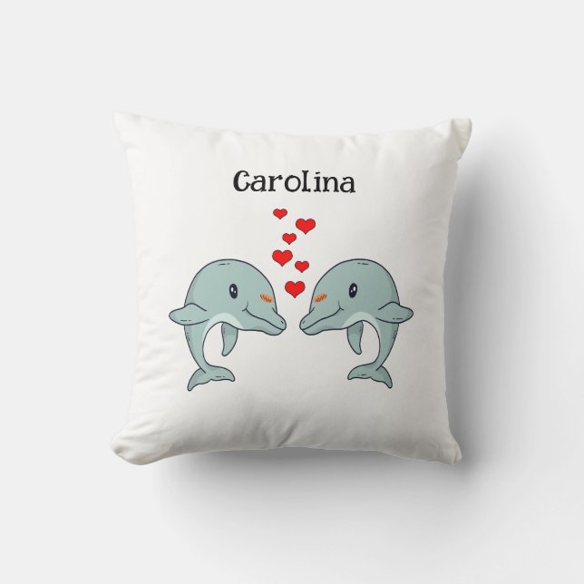 Cute Dolphin Couple Personalized Gift  Throw Pillow (Front)