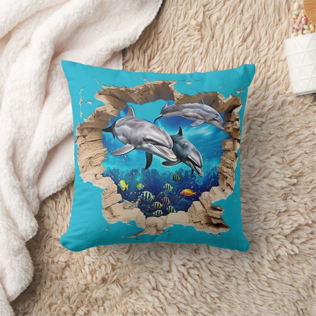 Cute Dolphin Design - Gift for Kids and Adults Throw Pillow (Blanket)
