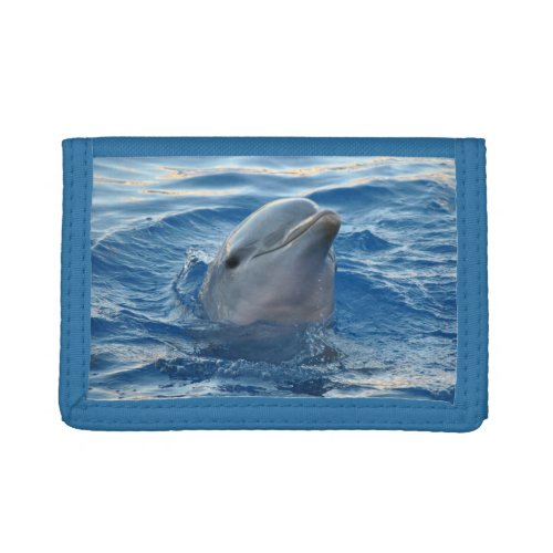 Cute Dolphin Face in Ocean Trifold Wallet