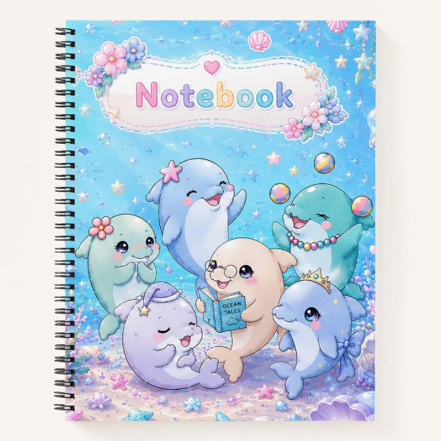 Cute Dolphin Friends Hardcover Notebook (Front)