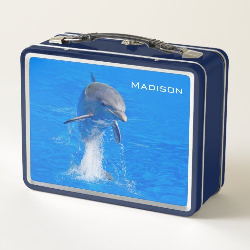 Cute Dolphin Jumping Personalized Name Metal Lunch Box