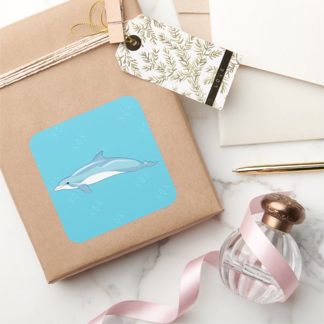 Cute Dolphin Kids Birthday Square Sticker (Gifting)