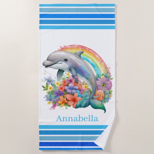 cute dolphin lovers add name beach towel