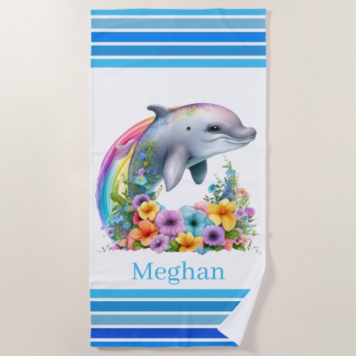 cute dolphin lovers add name  beach towel