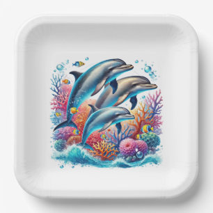 Cute dolphin lovers party paper plates