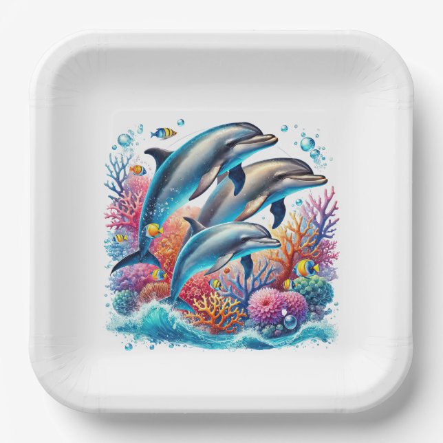 Cute dolphin lovers party paper plates (Front)