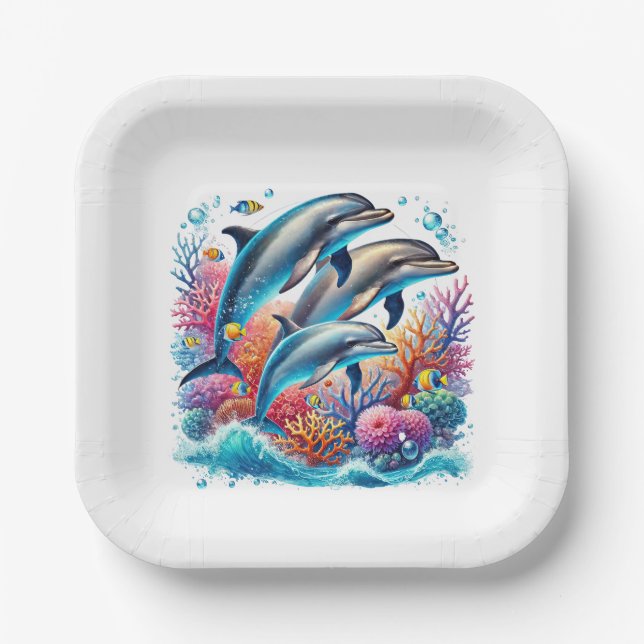 Cute dolphin lovers party paper plates (Front)