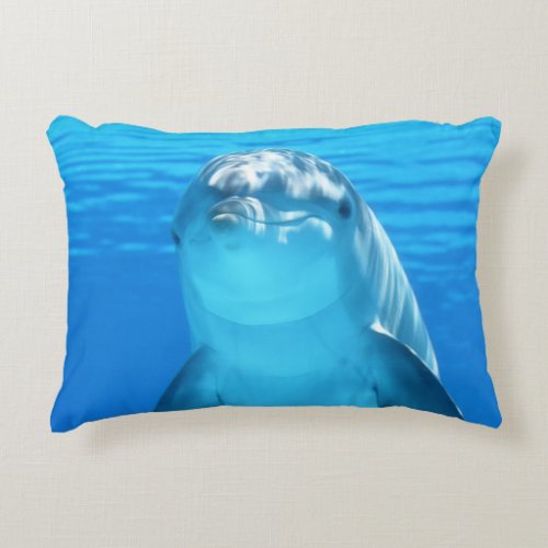 Cute Dolphin Marine Animal in Blue Sea Accent Pillow